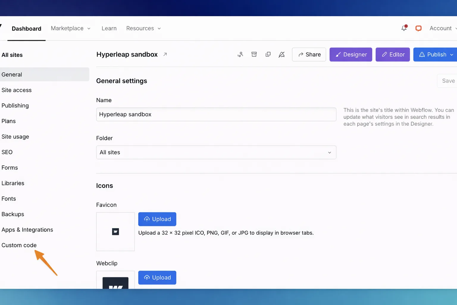 Go to Site Settings > Custom Code